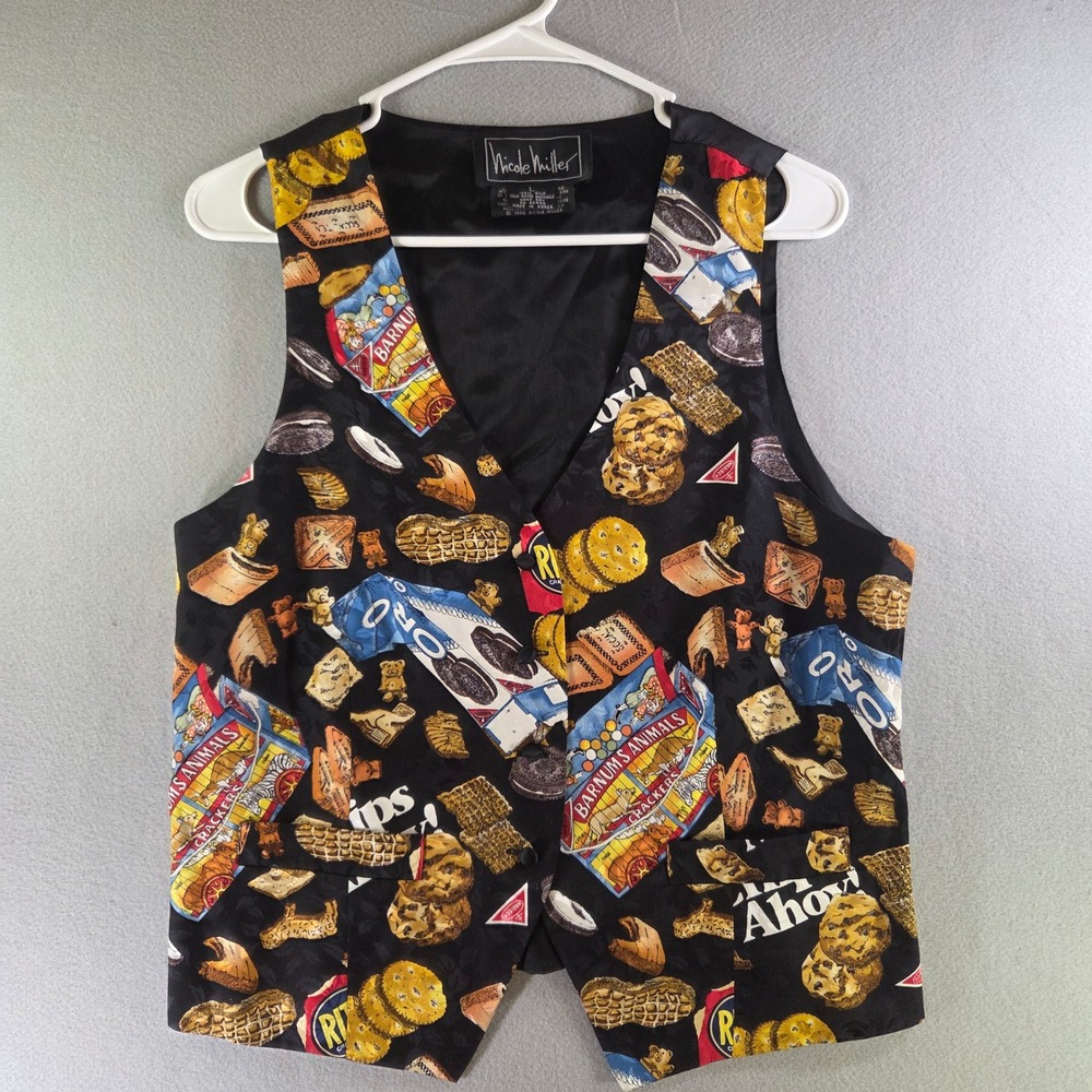 Vintage Nicole Miller 1992 Limited Edition 100% Silk Nabisco Novelty Vest Rare L